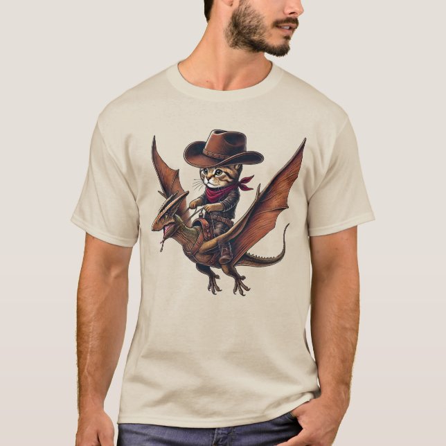 Majestic Flight: Eine Cowboy-Katze, die auf einer  T-Shirt (Vorderseite)
