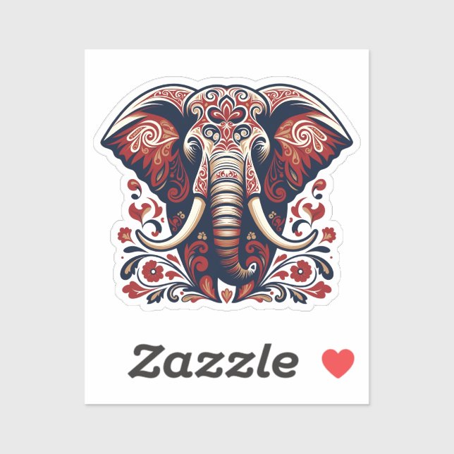 Majestic Floral Elephant - Boho Tribal Sticker (Blatt)