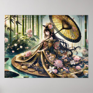 Majestic Floral Kimono Under Bamboo Canopo Poster