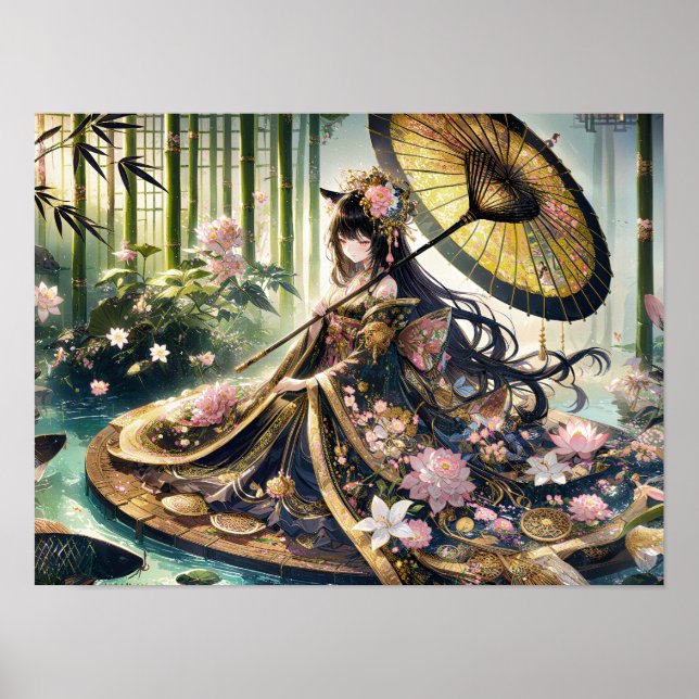 Majestic Floral Kimono Under Bamboo Canopo Poster (Vorne)