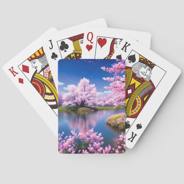 Majestic Flow inmitten von Sakura Tree Delight Spielkarten (Rückseite)