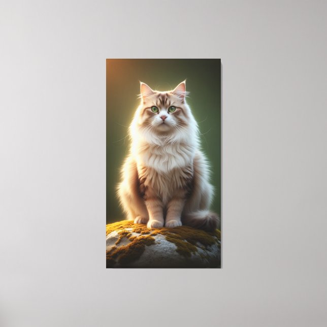Majestic Fluffy Cat - Serene Green Mit Augen Felin Leinwanddruck (Vorderseite)