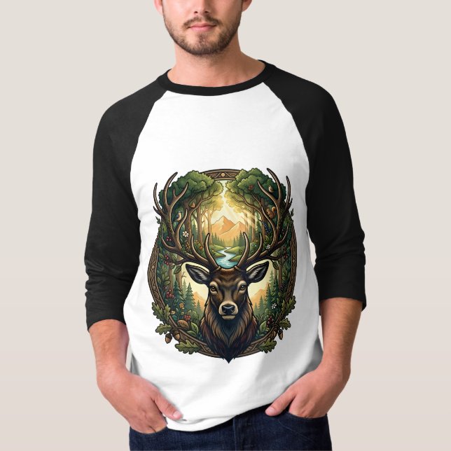 Majestic Forest Stag Nature Wildlife Art T-Shirt (Vorderseite)