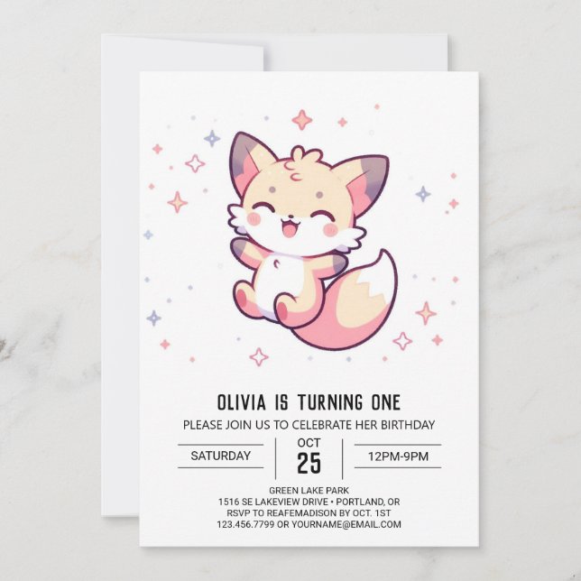 Majestic Fox 1. Geburtstag Einladung (Vorderseite)