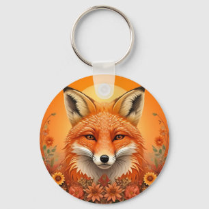 Majestic Fox Portrait umgeben von Blume im Herbst Schlüsselanhänger