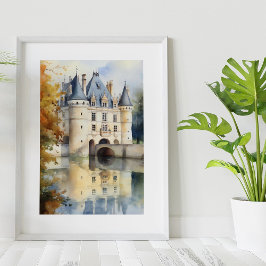 Majestic French Castle Watercolor Poster