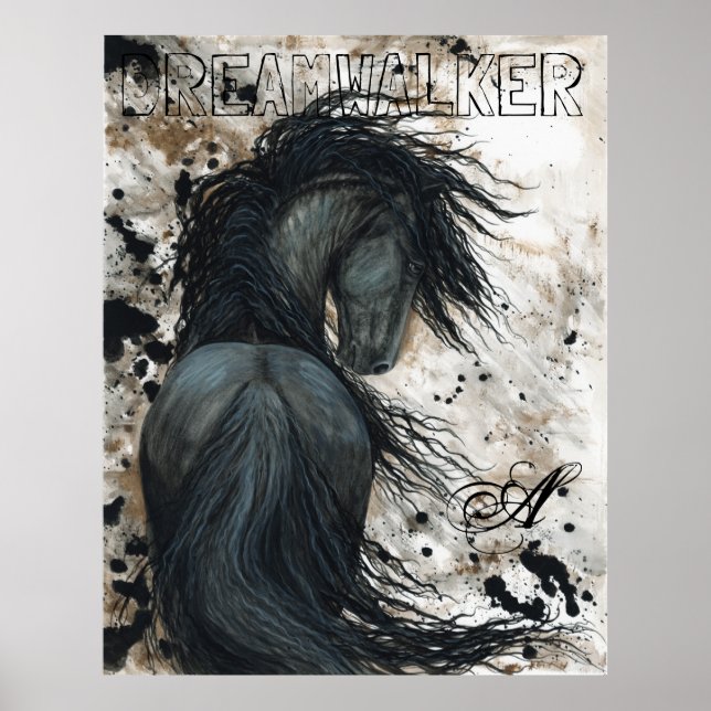 Majestic Friesian Black Stallion Horse von BiHrLe Poster (Vorne)