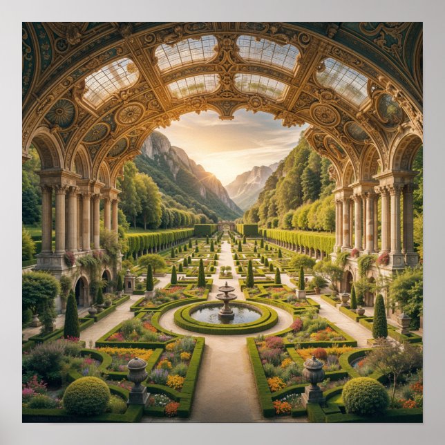 Majestic Garden at Dawn - Architektur Poster (Vorne)