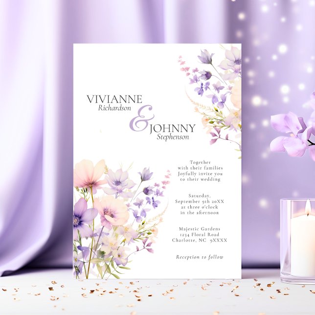 Majestic Garden Wildblumen Lavender Wedding Einladung (Majestic Garden Wildflowers Lavender Wedding Invitation)
