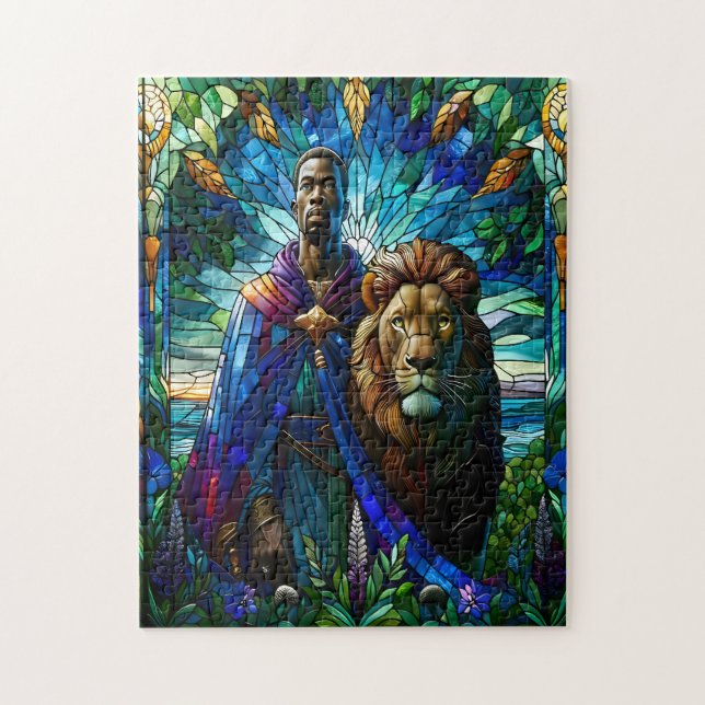 Majestic gestresster Glass Man mit Löwe Puzzle (Vertikal)