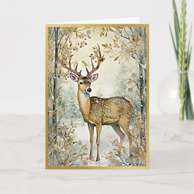 Majestic Gilded Deer Woodlands Karte (Vorderseite)