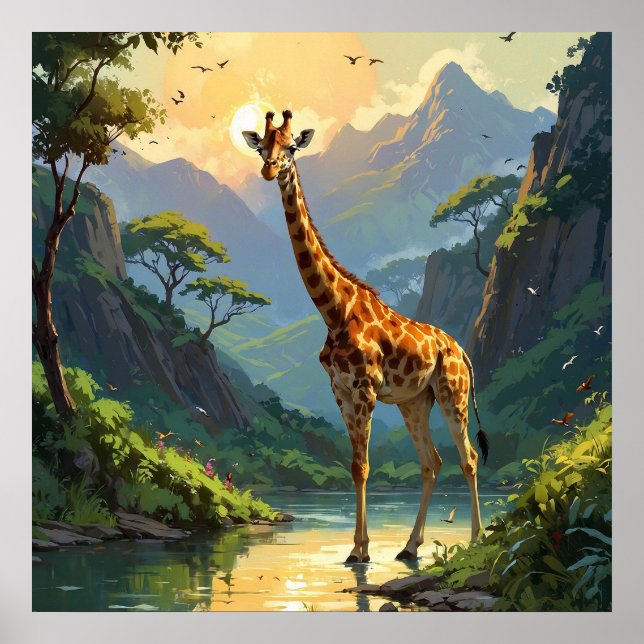 Majestic Giraffe in Nature Wildlife Painting Poster (Vorne)