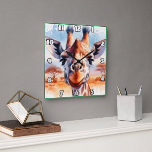 Majestic Giraffe mit Blick auf die afrikanische Sa Quadratische Wanduhr