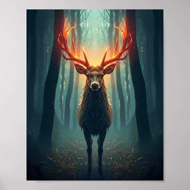 Majestic Glowing Deer Wall Art – Mystical Poster (Vorne)