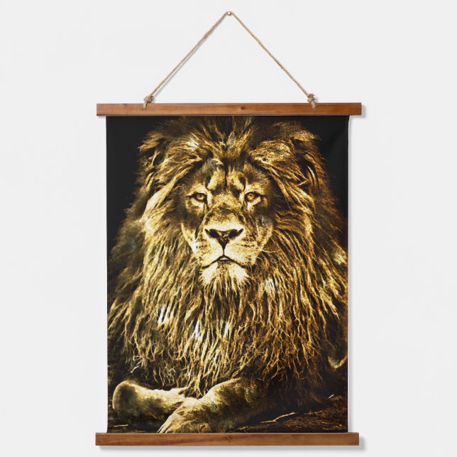 Majestic Gold Lion Wandteppich Mit Holzrahmen (Vorderseite)