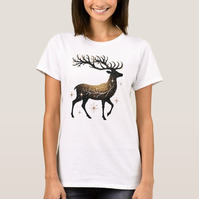 Majestic Gold Starry Reindeer T-Shirt (Vorderseite)