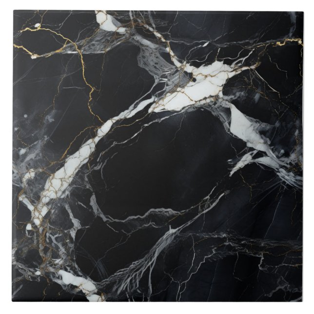 Majestic Gold Streak Black Marble Tile Fliese (Vorderseite)