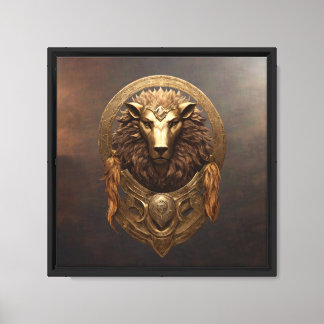 Majestic Golden Lion Wappen Fantasy gestreift Leinwanddruck