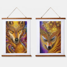 Majestic Golden Wolf Pair Fantasy AI Art Print