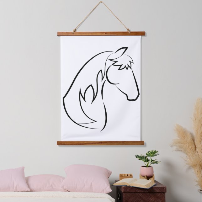 Majestic Grace - Minimalistische Reitbahn Art Wandteppich Mit Holzrahmen (Schlafzimmer)