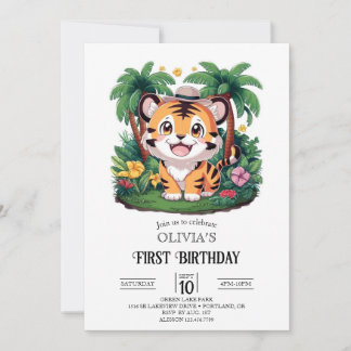 Majestic Graceful Tiger 1. Geburtstag Digital Einladung