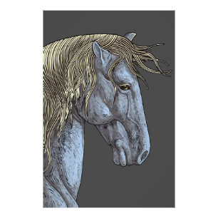 Majestic Graues Pferd mit blühender Mane Fotodruck