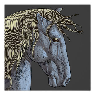 Majestic Graues Pferd mit blühender Mane Poster