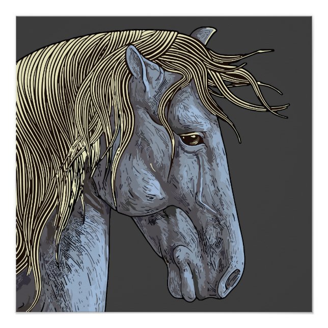 Majestic Graues Pferd mit blühender Mane Poster (Vorderseite)