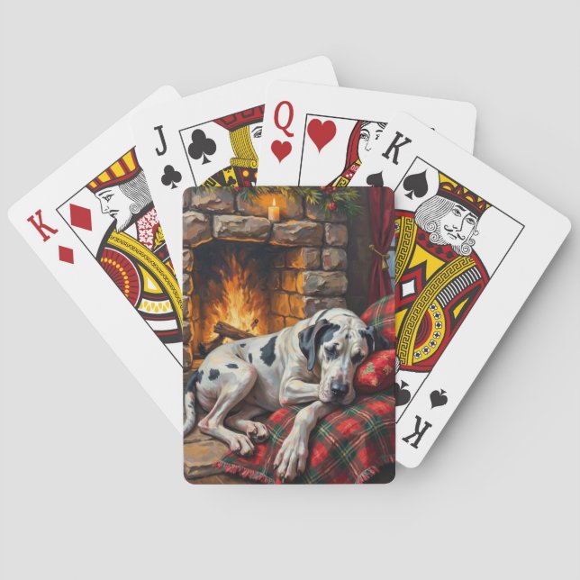 Majestic Great Dane Asleep by Fireplace Cozy Spielkarten (Rückseite)