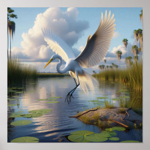 Majestic Great Egret in ruhigen Feuchtgebieten Poster