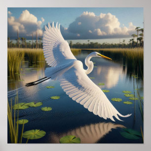 Majestic Great Egret in ruhigen Feuchtgebieten Poster