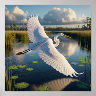 Majestic Great Egret in ruhigen Feuchtgebieten Poster