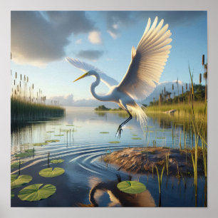 Majestic Great Egret in ruhigen Feuchtgebieten Poster