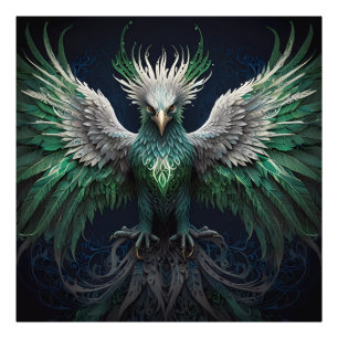 Majestic Green & White Phoenix Bird Fotodruck