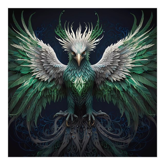 Majestic Green & White Phoenix Bird Fotodruck (Vorne)