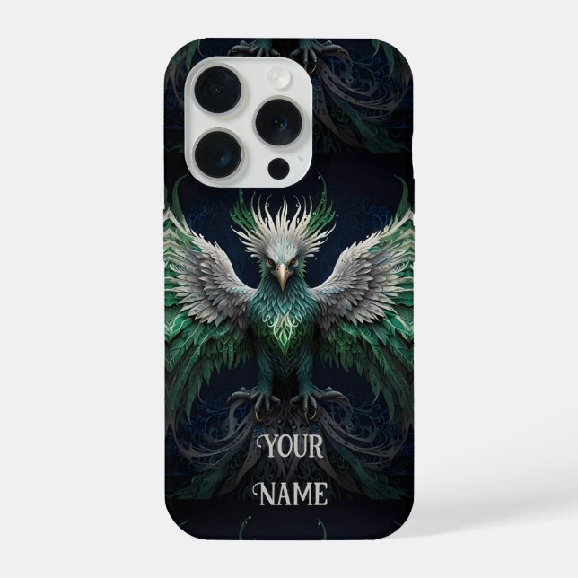 Majestic Green & White Phoenix Bird iPhone Hülle (Rückseite)