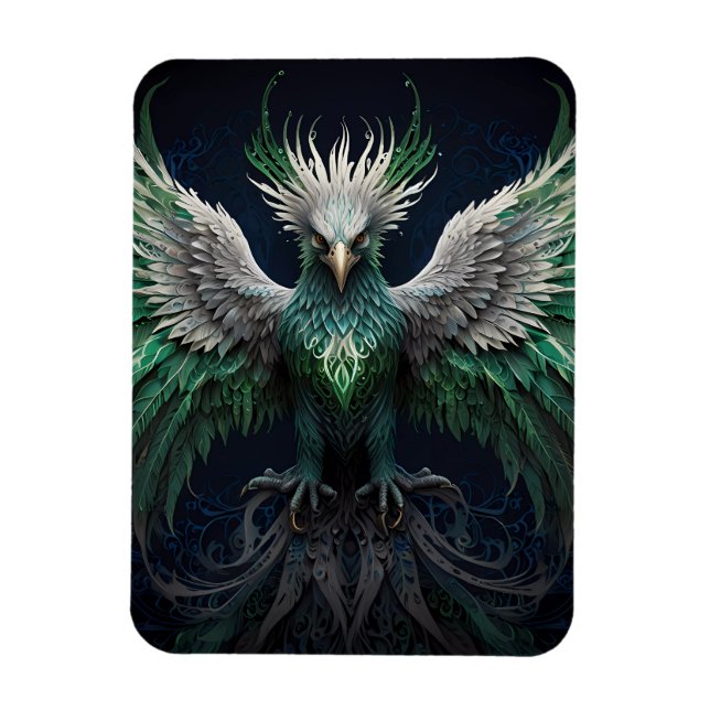 Majestic Green & White Phoenix Bird Magnet (Vertikal)