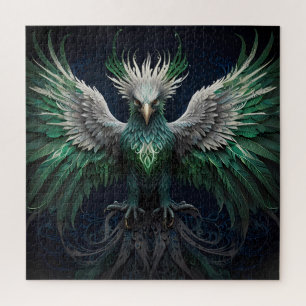 Majestic Green & White Phoenix Bird Puzzle