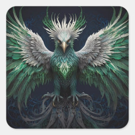 Majestic Green & White Phoenix Bird Quadratischer Aufkleber