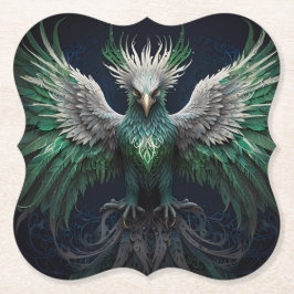 Majestic Green & White Phoenix Bird Untersetzer