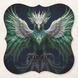 Majestic Green & White Phoenix Bird Untersetzer