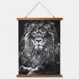 Majestic Grey Lion Hanging Tapestät Wandteppich Mit Holzrahmen