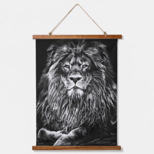 Majestic Grey Lion Hanging Tapestät Wandteppich Mit Holzrahmen