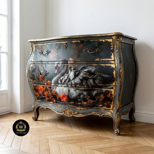 Majestic Grey Swan mit Kronblütendekoupage Seidenpapier (Von Creator hochgeladen)