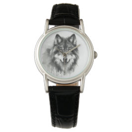 Majestic Grey Wolf Atemberaubend Watercolor Wildli Armbanduhr