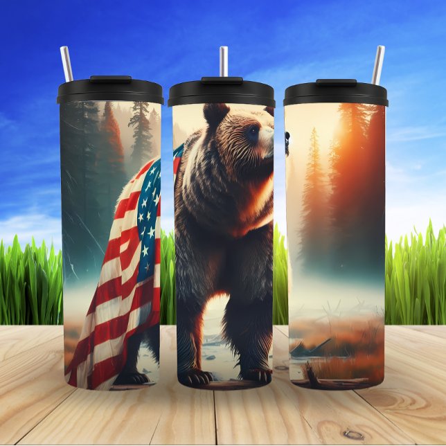 Majestic Grizzle Bär Patriotism Design Thermosbecher (Von Creator hochgeladen)