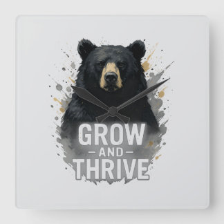 Majestic Growth Black Bear Art Quadratische Wanduhr