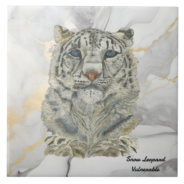 Majestic Hand Painted Snow Leopard Fliese (Vorderseite)