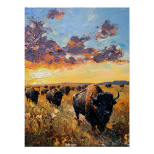 Majestic Herd: Buffalo auf der Prärie Poster