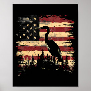 Majestic Heron 4. Juli American Flag Nature Sc Poster